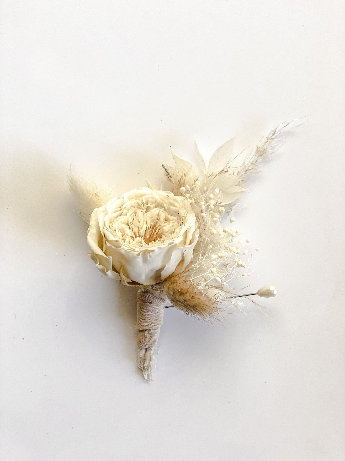Preserved Small Garden Rose + Pampas Grass Boutonniere/ Wedding Flowers/ Groom and Groomsmen/ Dried Flowers