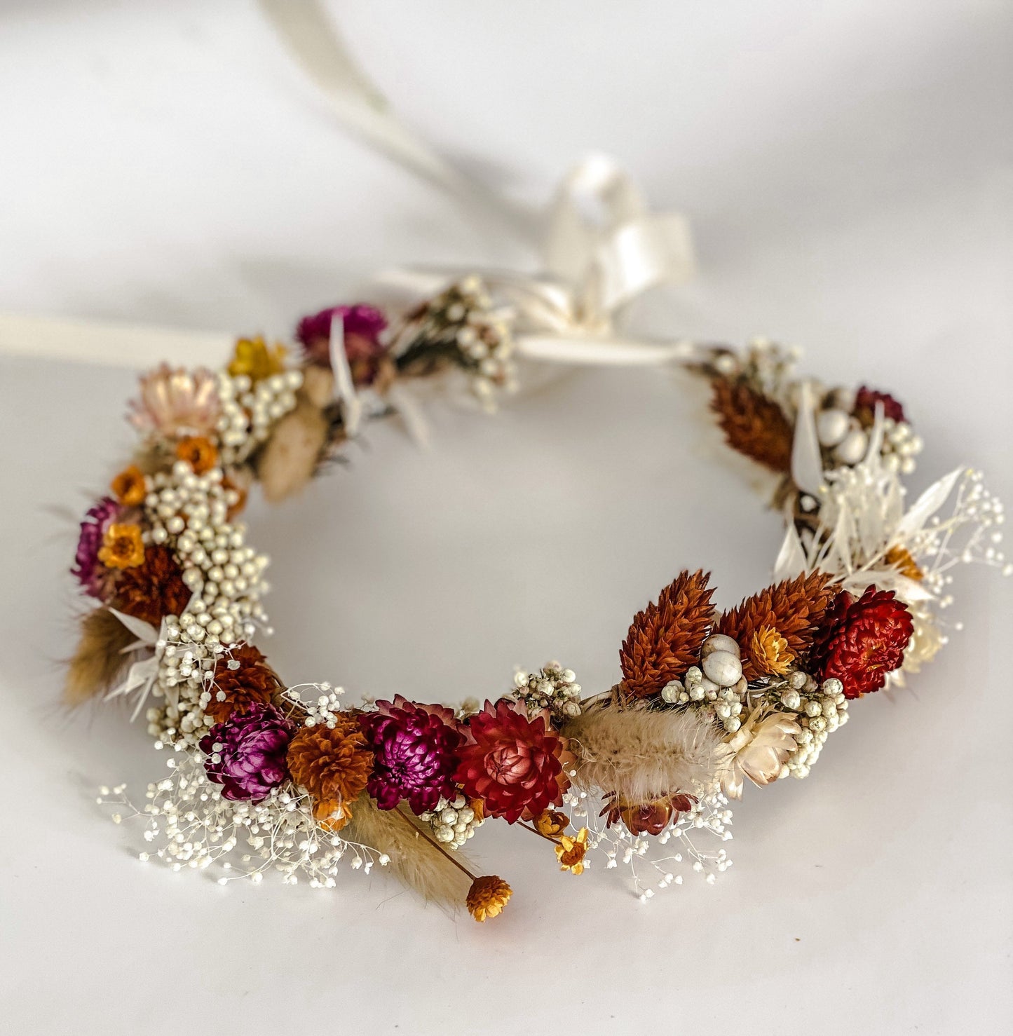 Fall Color Strawflower Crown/ Wedding Hair/ Bride and Bridesmaids/ Flower Girl/ Photoshoot