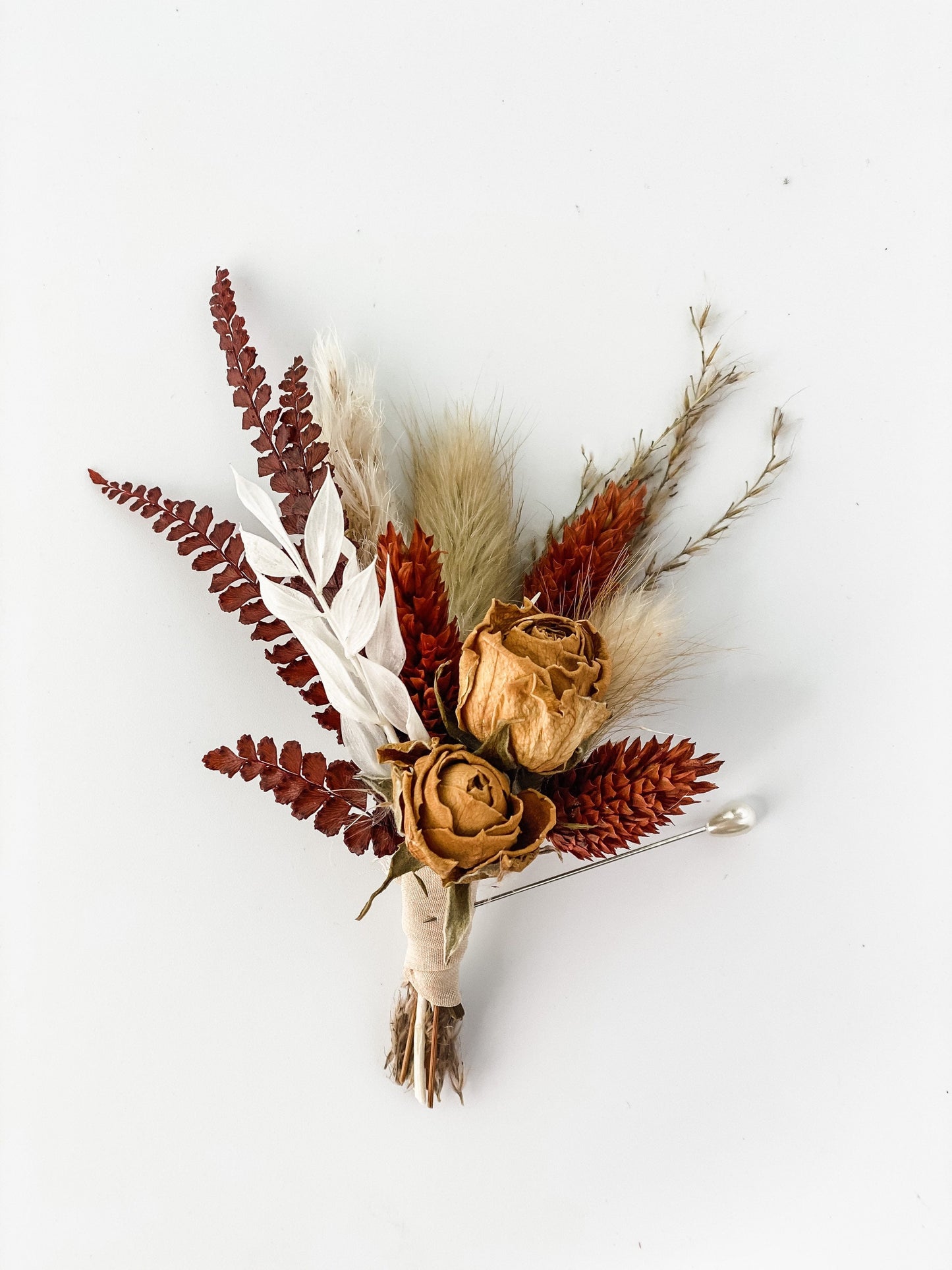 Rust + Mustard Boutonniere/ Wedding Flowers/ Groom and Groomsmen/ Dried Flowers