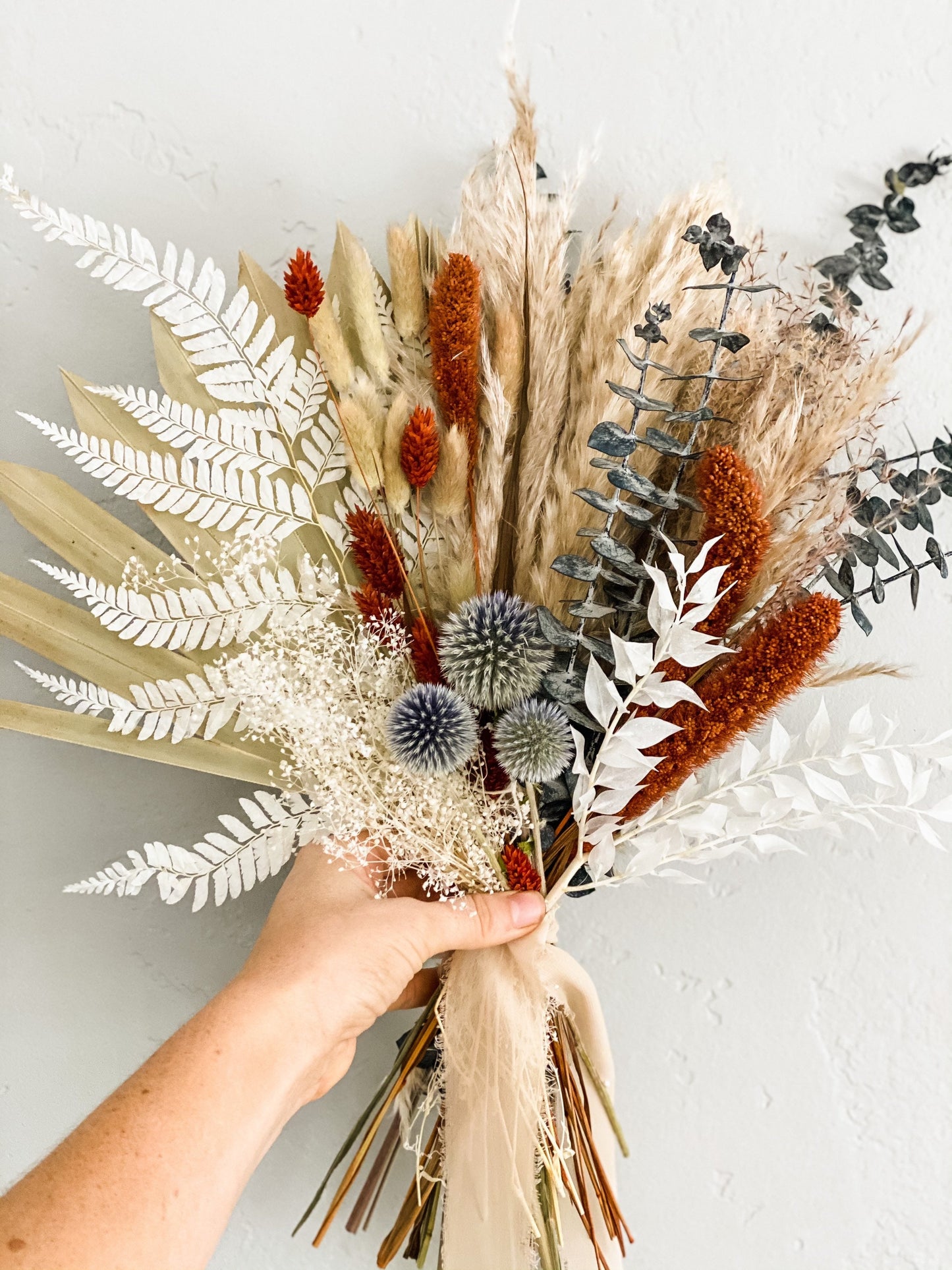 Dusty Blue + Rust Small Pampas Grass Bouquet/ Bride and Bridesmaids/ Dried Flower Bouquet/ Wedding Flowers
