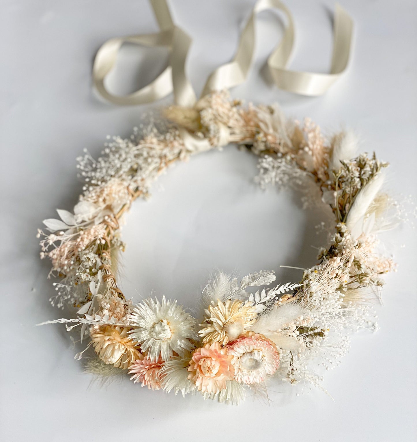 Blush Strawflower Dried Flower Crown/ Wedding Hair/ Bride and Bridesmaids/ Flower Girl/ Photoshoot