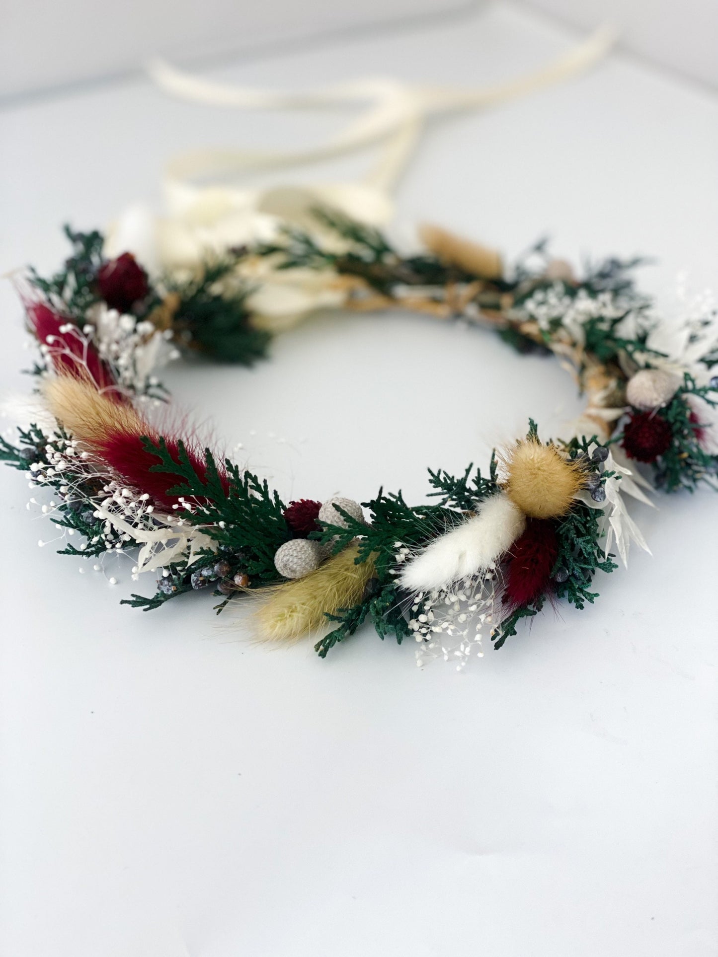 Dried Winter Holiday Flower Crown/ Wedding Hair/ Bride and Bridesmaids/ Flower Girl/ Photoshoot