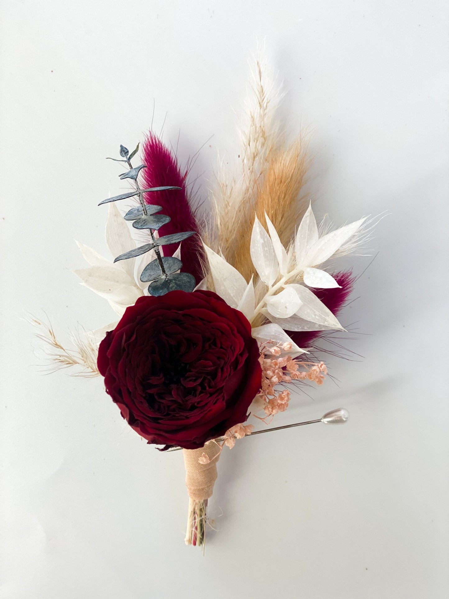 Burgundy Garden Rose Boutonniere/ Wedding Flowers/ Groom and Groomsmen