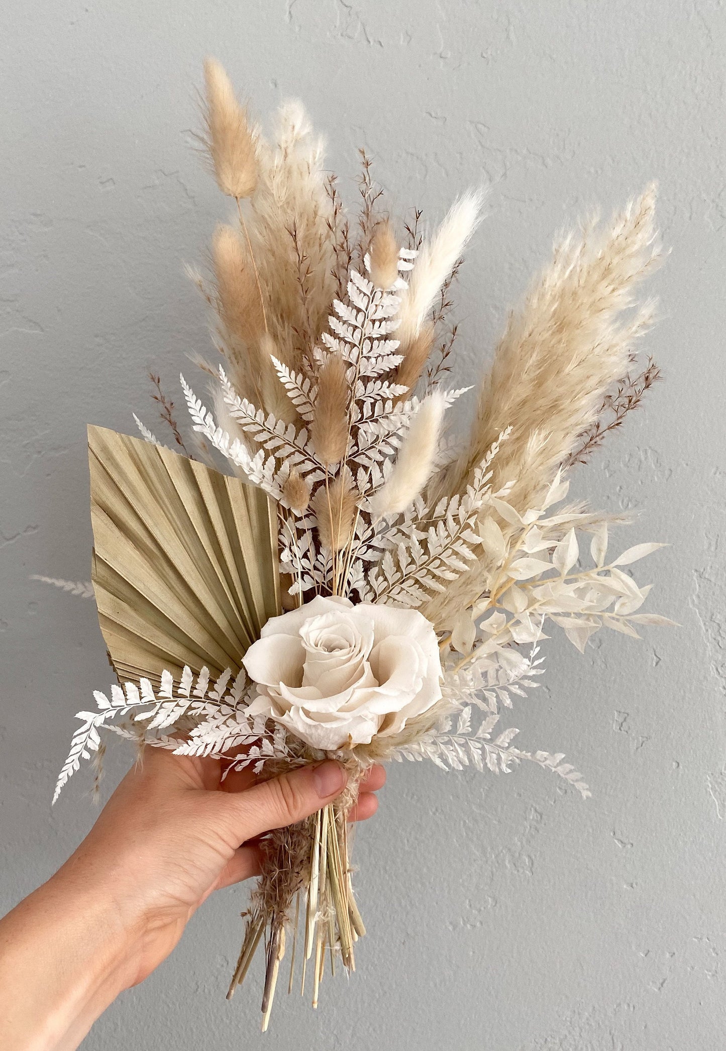 Mini White Rose + Pampas Grass Bud Vase Arrangement, Wedding Flowers, Home decor, Dried Flowers