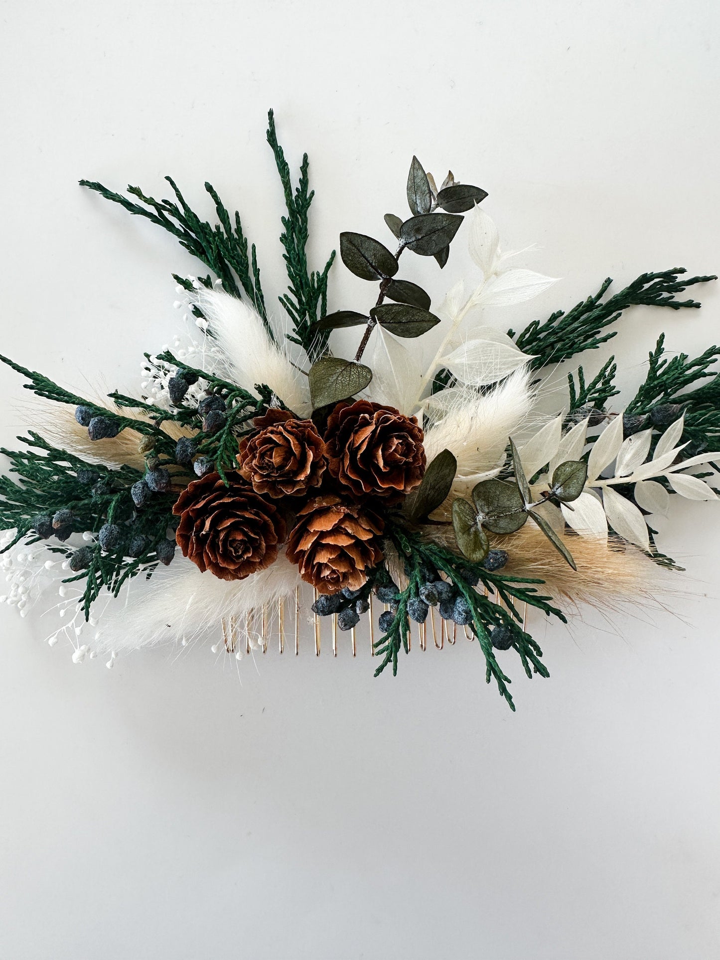 Juniper + Pine Cone Dried Flower Hair Comb/ Wedding Hair/ Bride and Bridesmaids/ Flower Girl/ Photoshoot