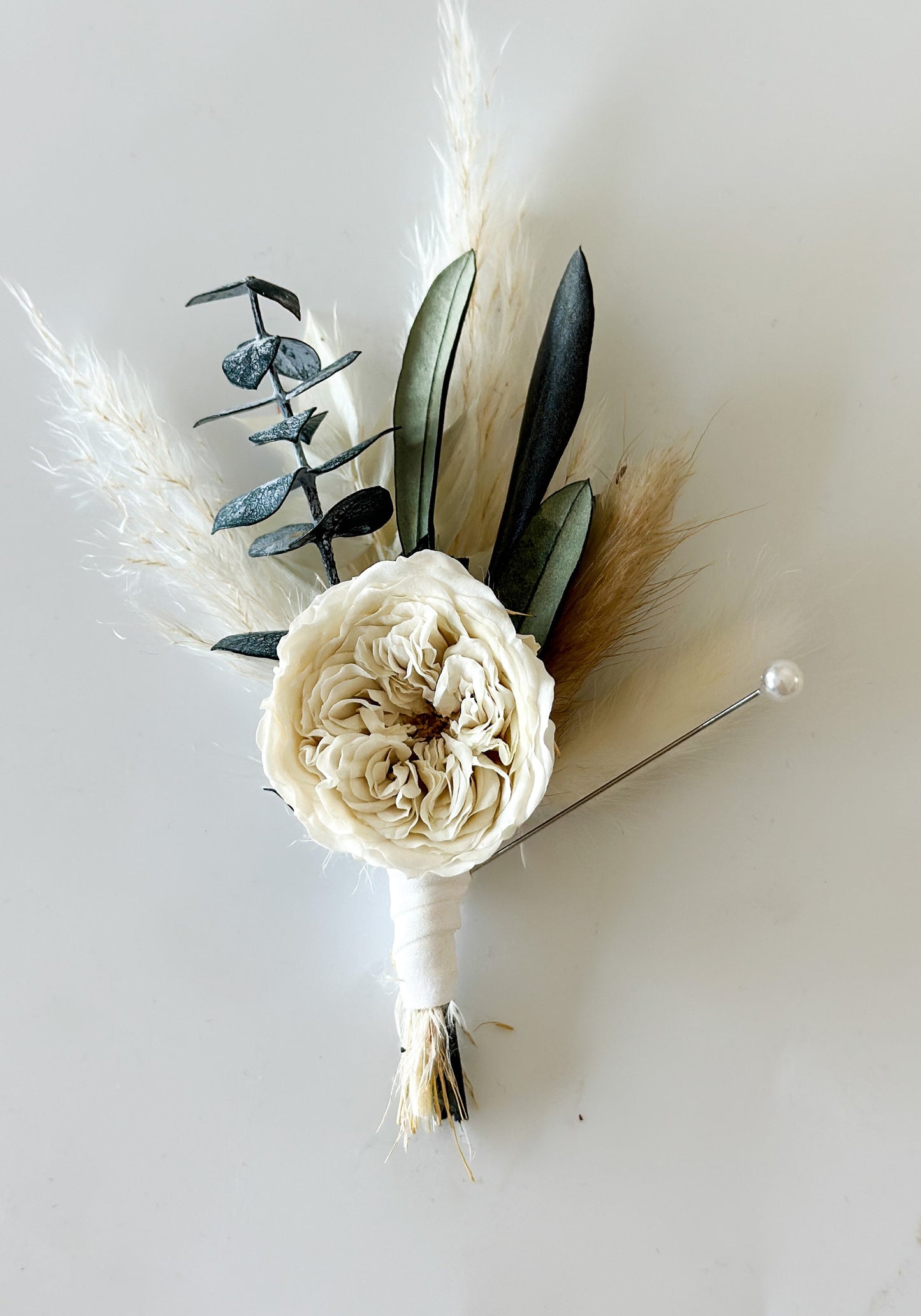 Preserved Small Garden Rose + Greenery Boutonniere/ Wedding Flowers/ Groom and Groomsmen/ Dried Flowers