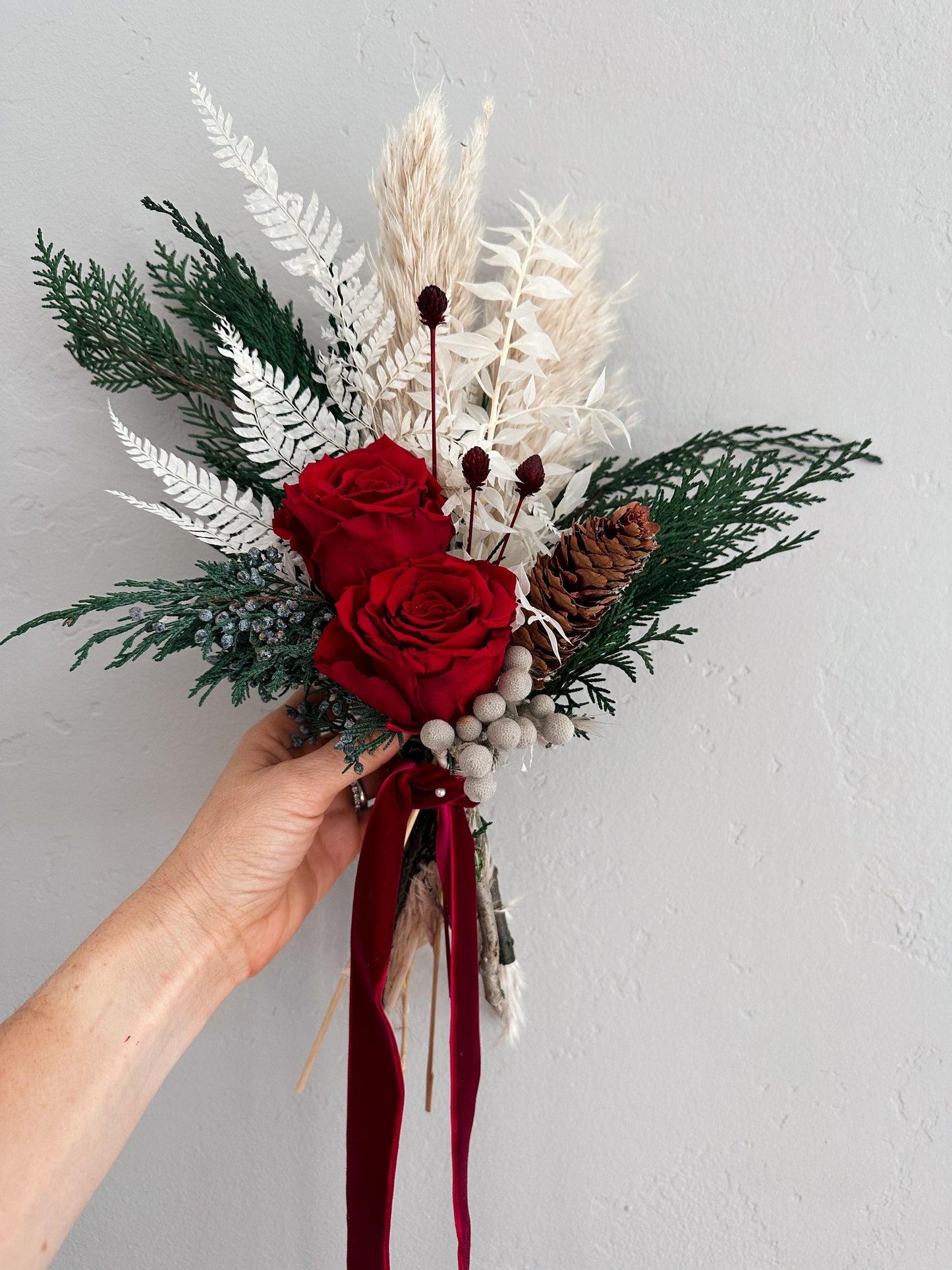 Red + White Small Holiday Bouquet/ Bride and Bridesmaids/ Dried Flower Bouquet/ Wedding Flowers
