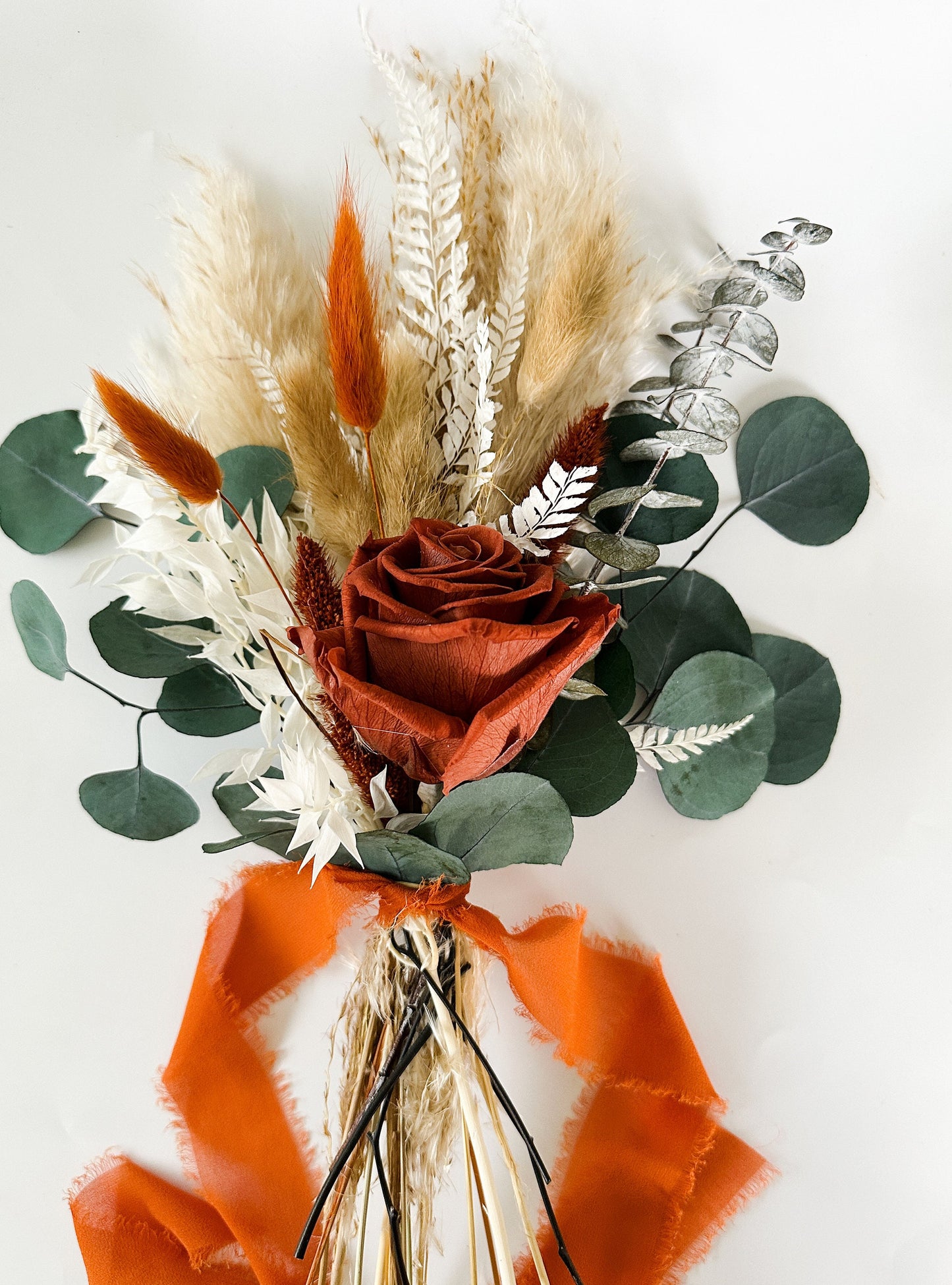 Mini Rust Rose, Eucalyptus + Pampas Grass Bouquet, Wedding Flowers, Home decor, Dried Flowers, Bridesmaids
