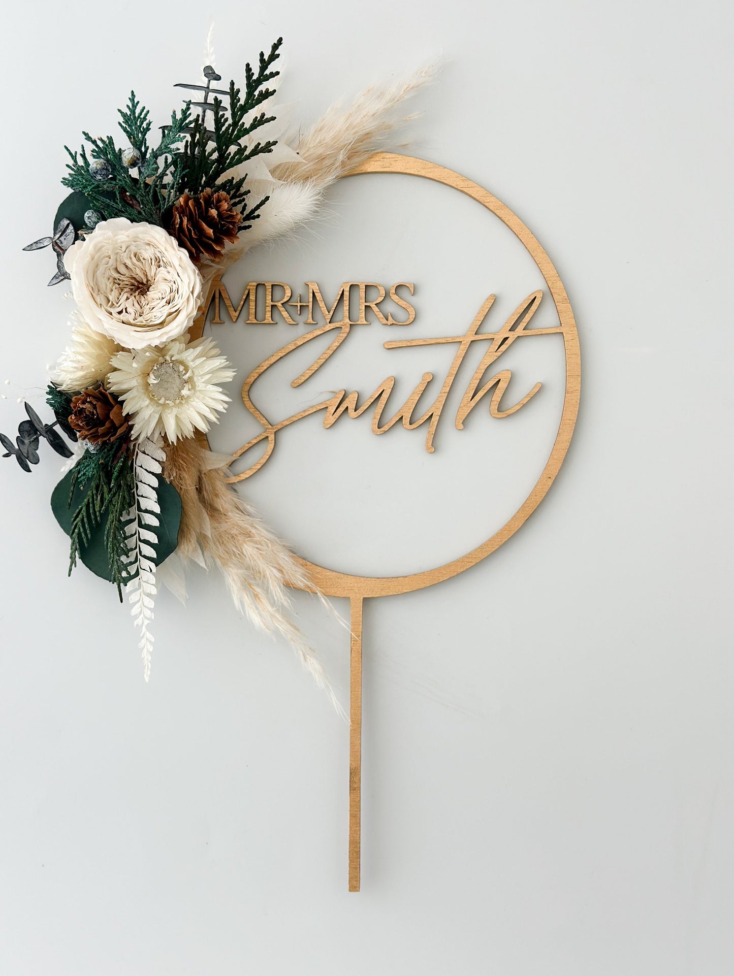 Personalized Cedar + Juniper Cake Topper, Wedding cake, Cake flowers