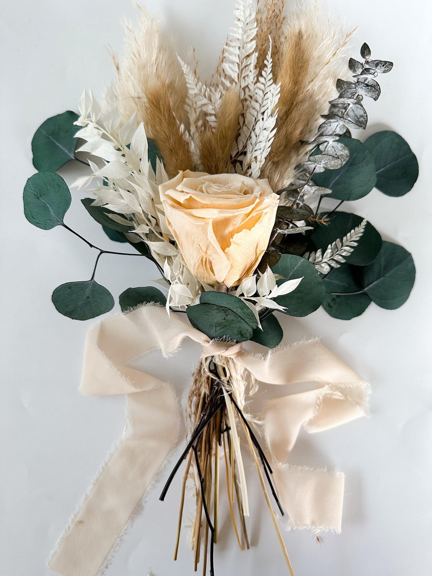 Mini Blush/Champagne Rose, Eucalyptus + Pampas Grass Bouquet, Wedding Flowers, Home decor, Dried Flowers, Bridesmaids