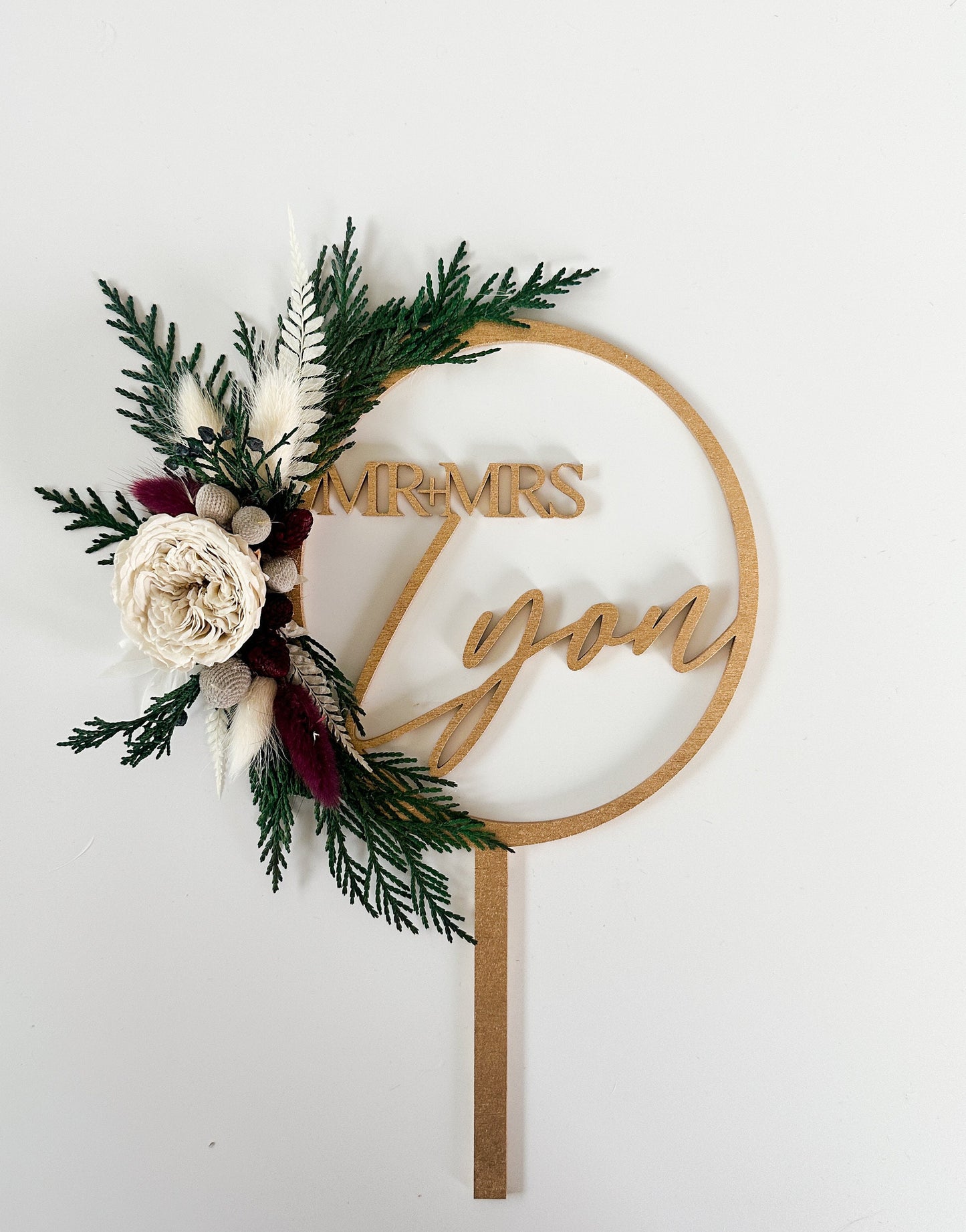 Personalized Winter Holiday Cake Topper, Wedding cake, Cake flowers