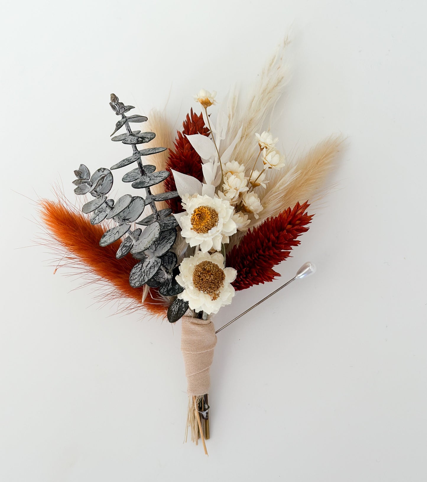 Rust + Eucalyptus Wildflower Boutonniere/ Wedding Flowers/ Groom and Groomsmen/ Dried Flowers