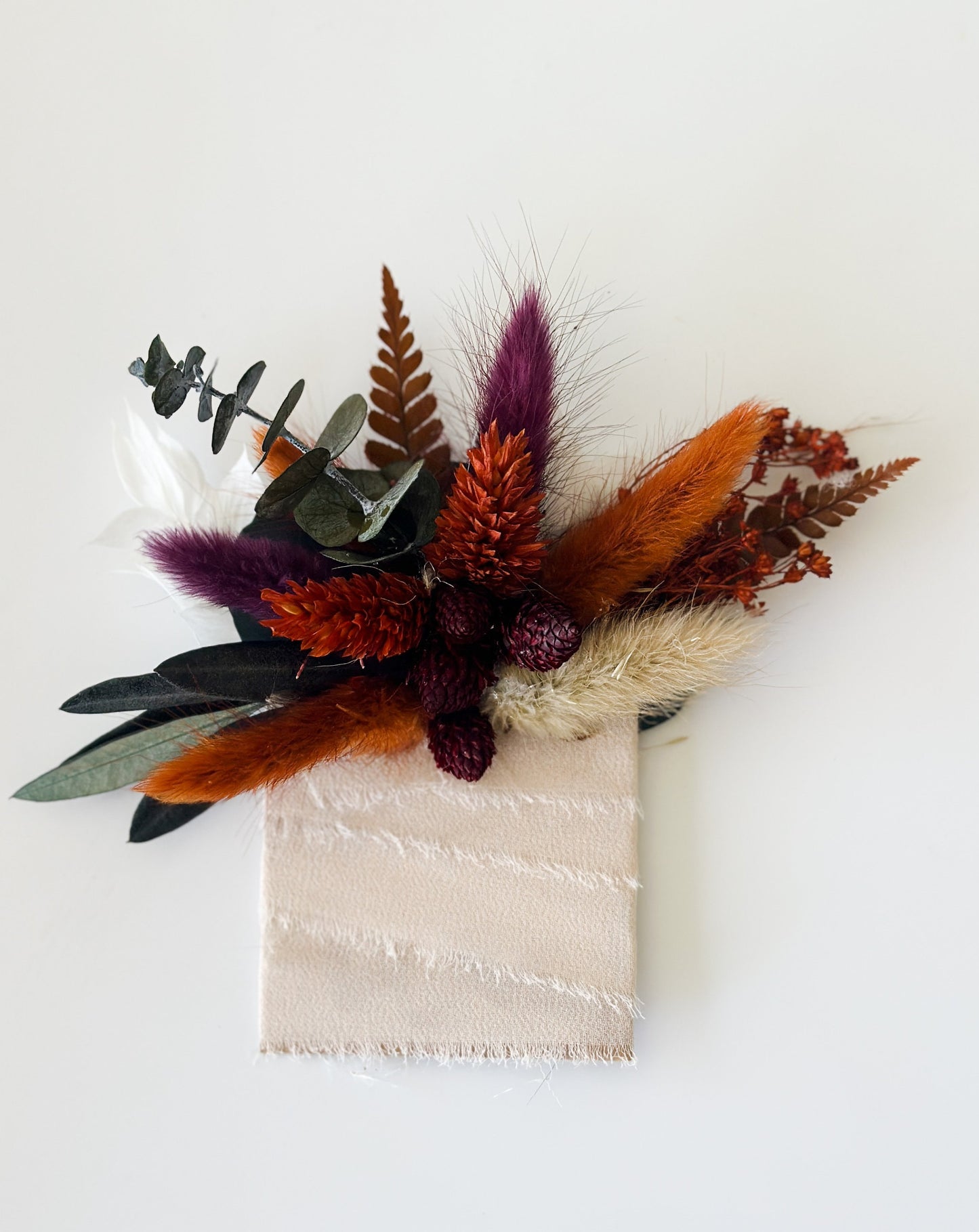 Burgundy + Terracotta Dried Flower Pocket Boutonniere/ Wedding Flowers/ Groom and Groomsmen/ Dried Flowers