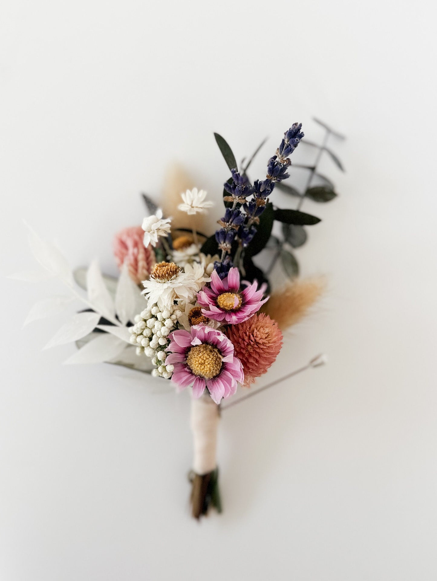 Pink, Lavender + Eucalyptus Wildflower Boutonniere/ Wedding Flowers/ Groom and Groomsmen/ Dried Flowers