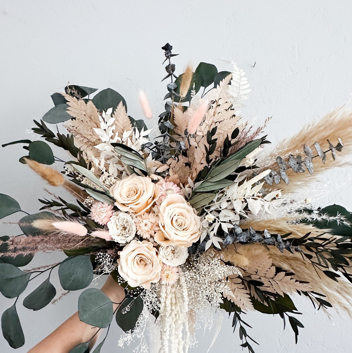 Blush Rose, Nude + Greenery Dried Floral Bouquet/ Wedding Flowers/ Bride and Bridesmaids Bouquets