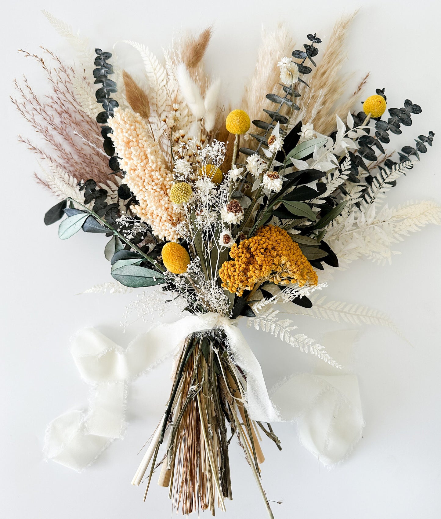 Yellow + Olive Wildflower Pampas Grass Bouquet/ Bride and Bridesmaids/ Dried Flower Bouquet/ Wedding Flowers