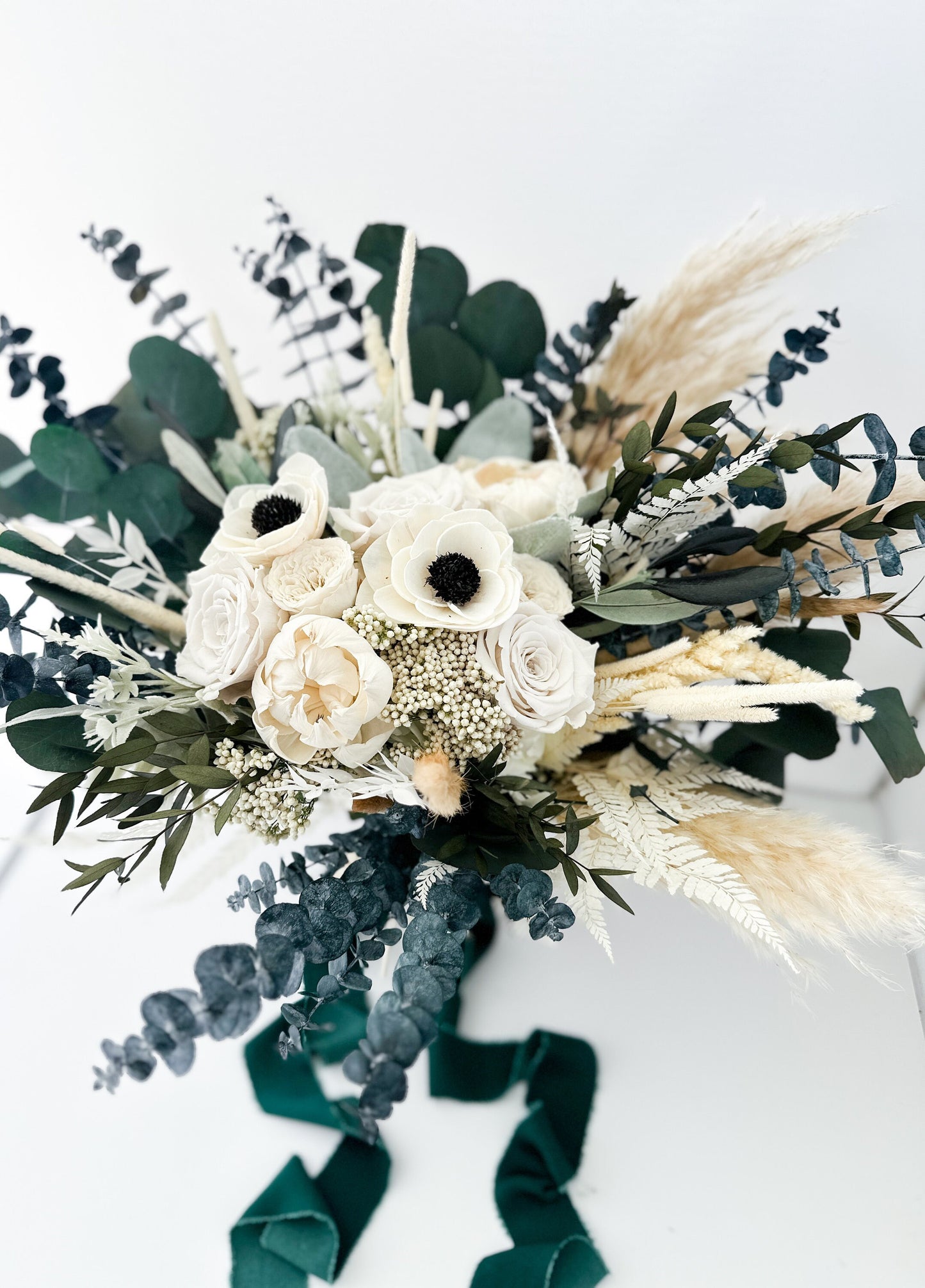 Black and White Anemone + Peony Dried Floral Bouquet/ Bride and Bridesmaids/ Dried Flower Bouquet/ Wedding Flowers