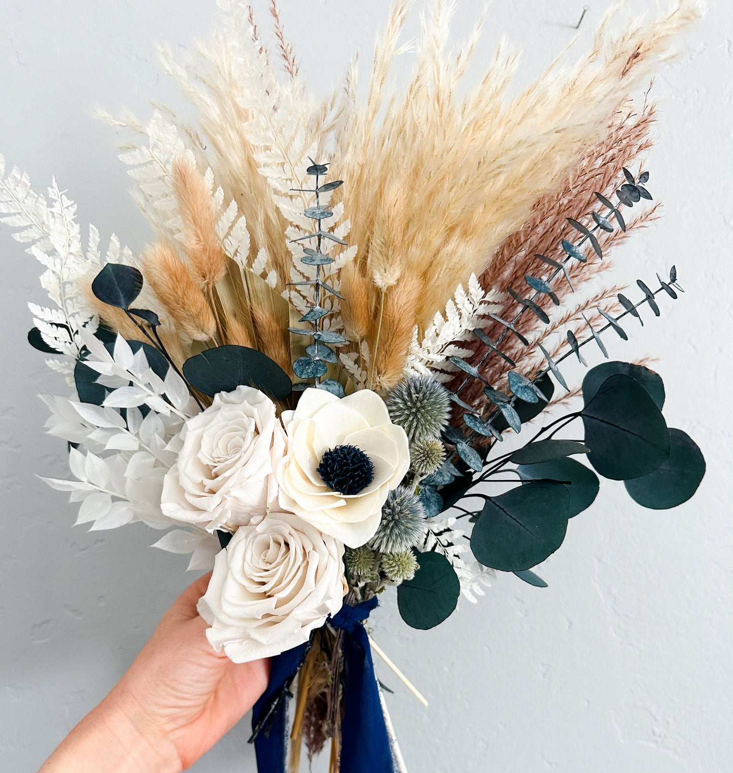 Navy + Dusty Blue Small Dried Floral Bouquet/ Bride and Bridesmaids/ Dried Flower Bouquet/ Wedding Flowers
