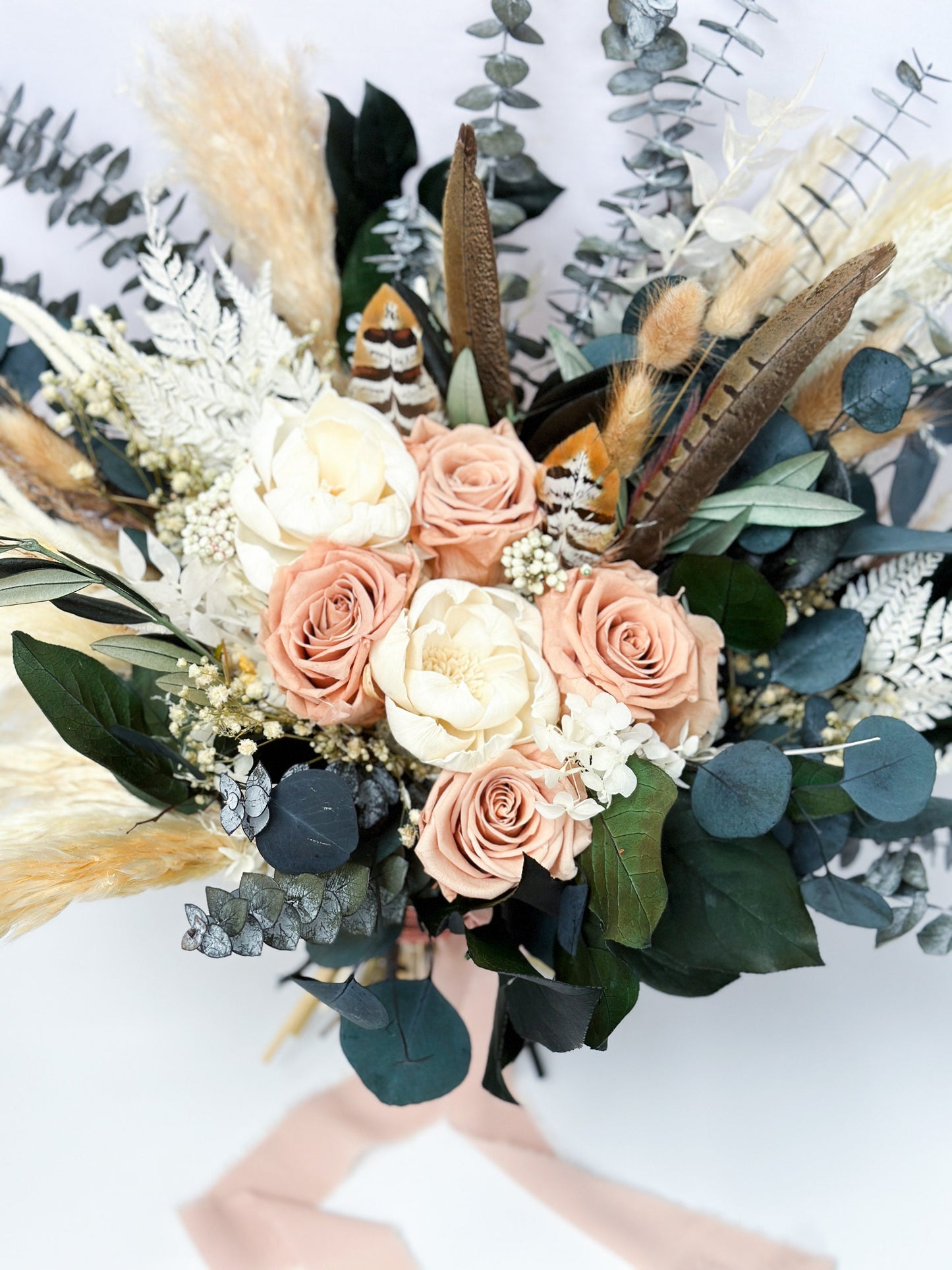 Nude Rose, Pampas Grass + Greenery Dried Floral Bouquet/ Wedding Flowers/ Bride and Bridesmaids Bouquets