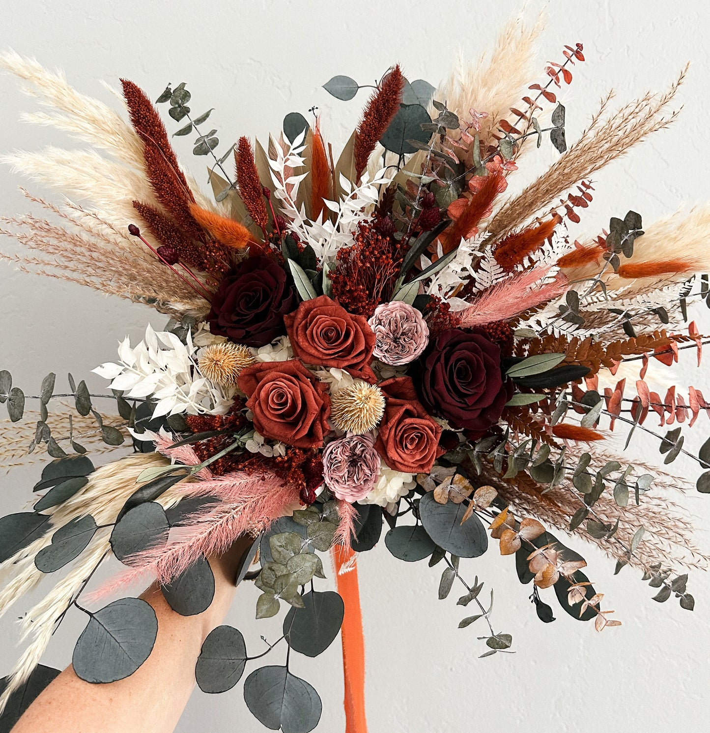 Terracotta, Burgundy + Dusty Rose Dried Floral Bouquet/ Bride and Bridesmaids/ Dried Flower Bouquet/ Wedding Flowers