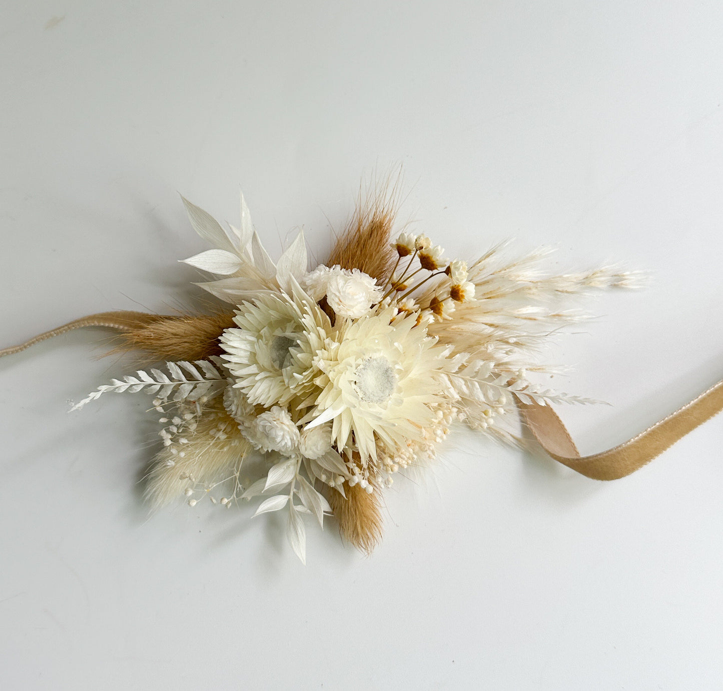 White and Cream Dried Floral Corsage/ Wedding Flowers/ Dried Flowers