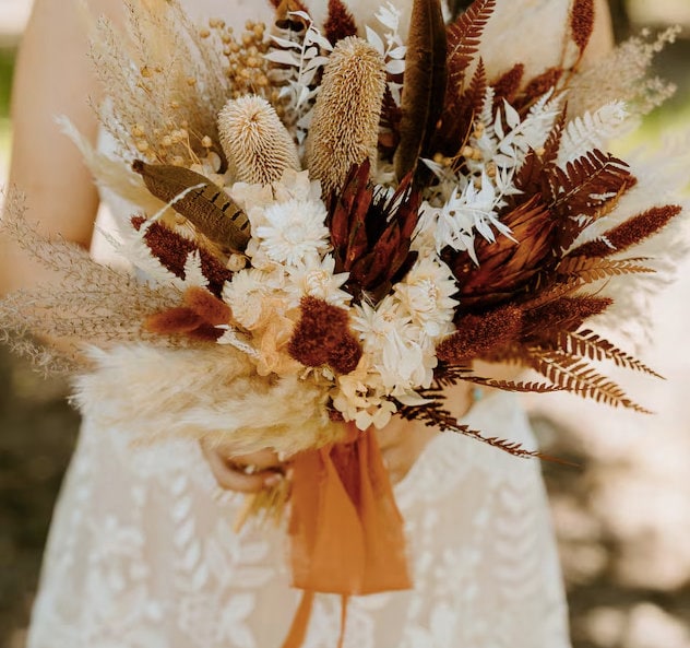 Terracotta + Rust Pheasant Feather Bouquet/ Bride and Bridesmaids/ Dried Flower Bouquet/ Wedding Flowers