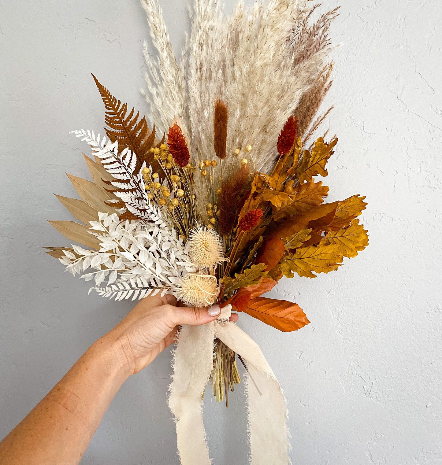 Small Pampas Grass + Fall Leaf Bouquet/ Bride and Bridesmaids/ Dried Flower Bouquet/ Wedding Flowers