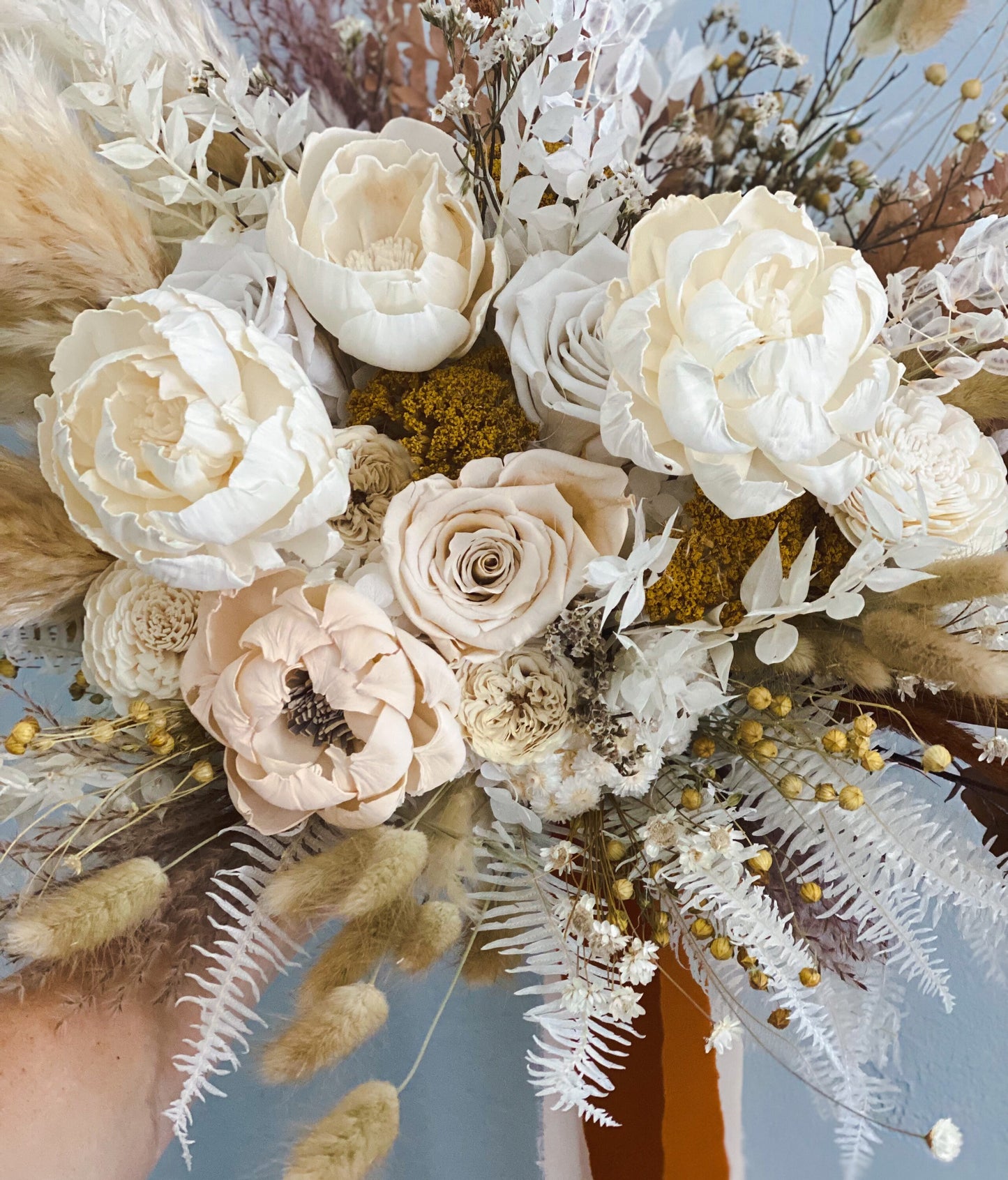 White Peony + Terra-cotta Bouquet/ Bride and Bridesmaids/ Dried Flower Bouquet/ Wedding Flowers