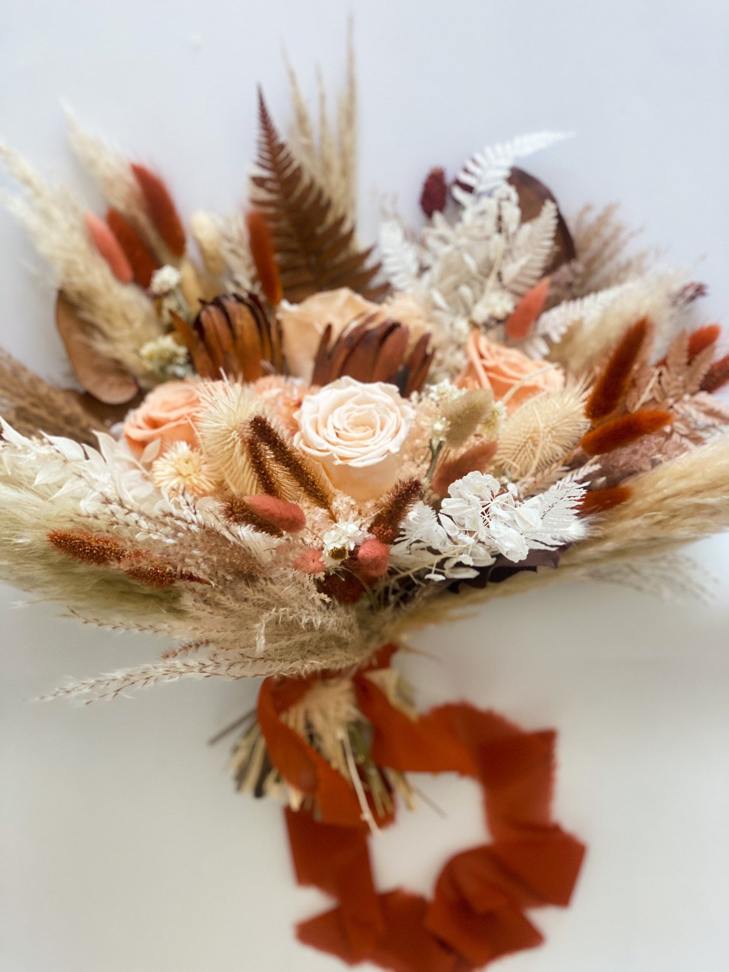 Terracotta, Peach + Blush Pampas Grass Bouquet/ Bride and Bridesmaids/ Dried Flower Bouquet/ Wedding Flowers