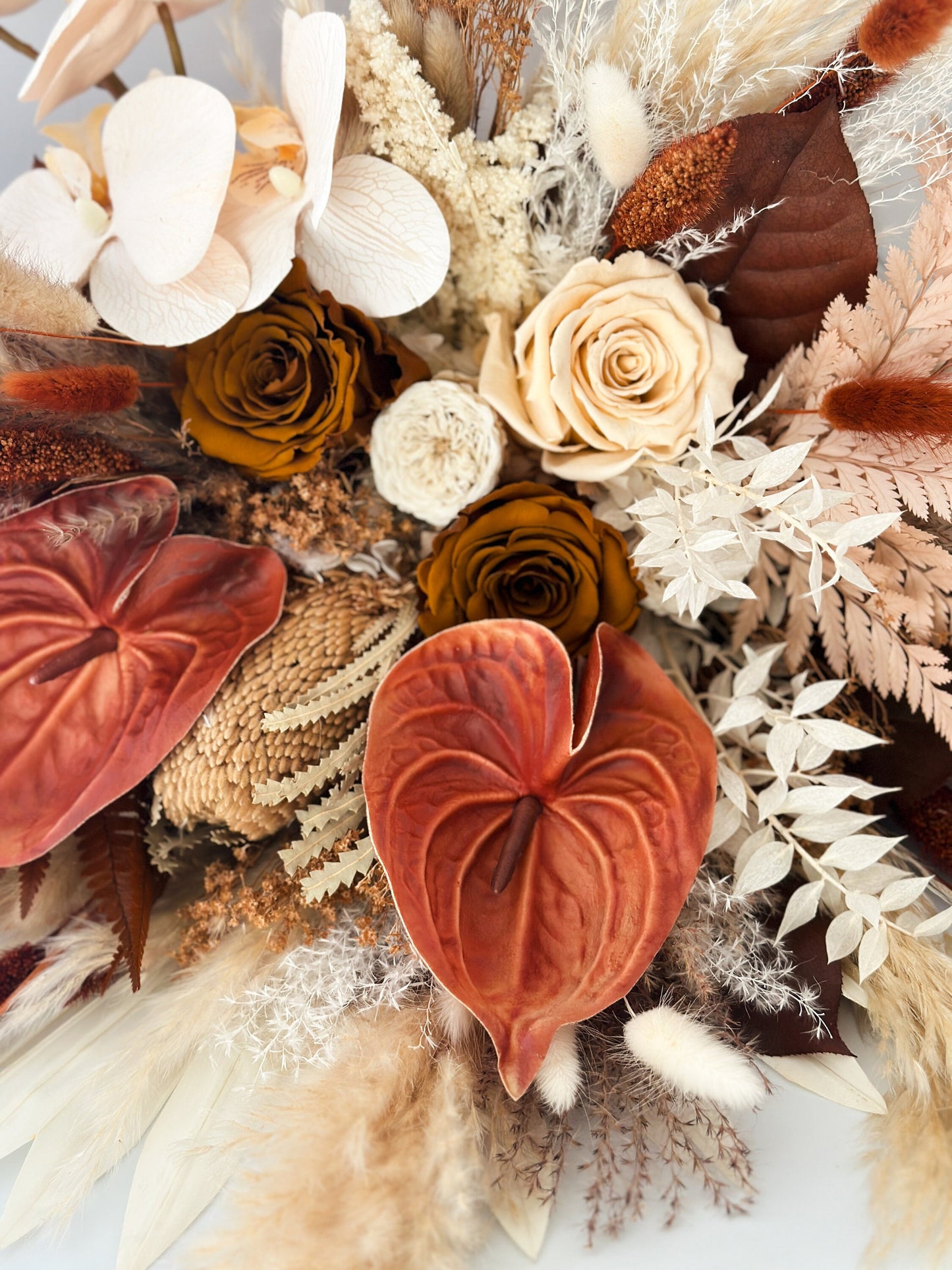 Terracotta, Blush + Toffee Anthurium Pampas Grass Bouquet/ Bride and Bridesmaids/ Dried Flower Bouquet