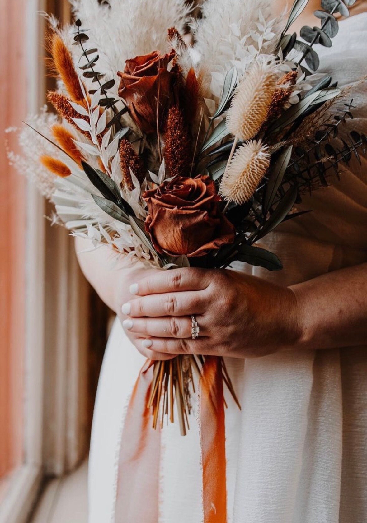 Small Olive + Rust Pampas Grass Bouquet/ Bride and Bridesmaids/ Dried Flower Bouquet/ Wedding Flowers