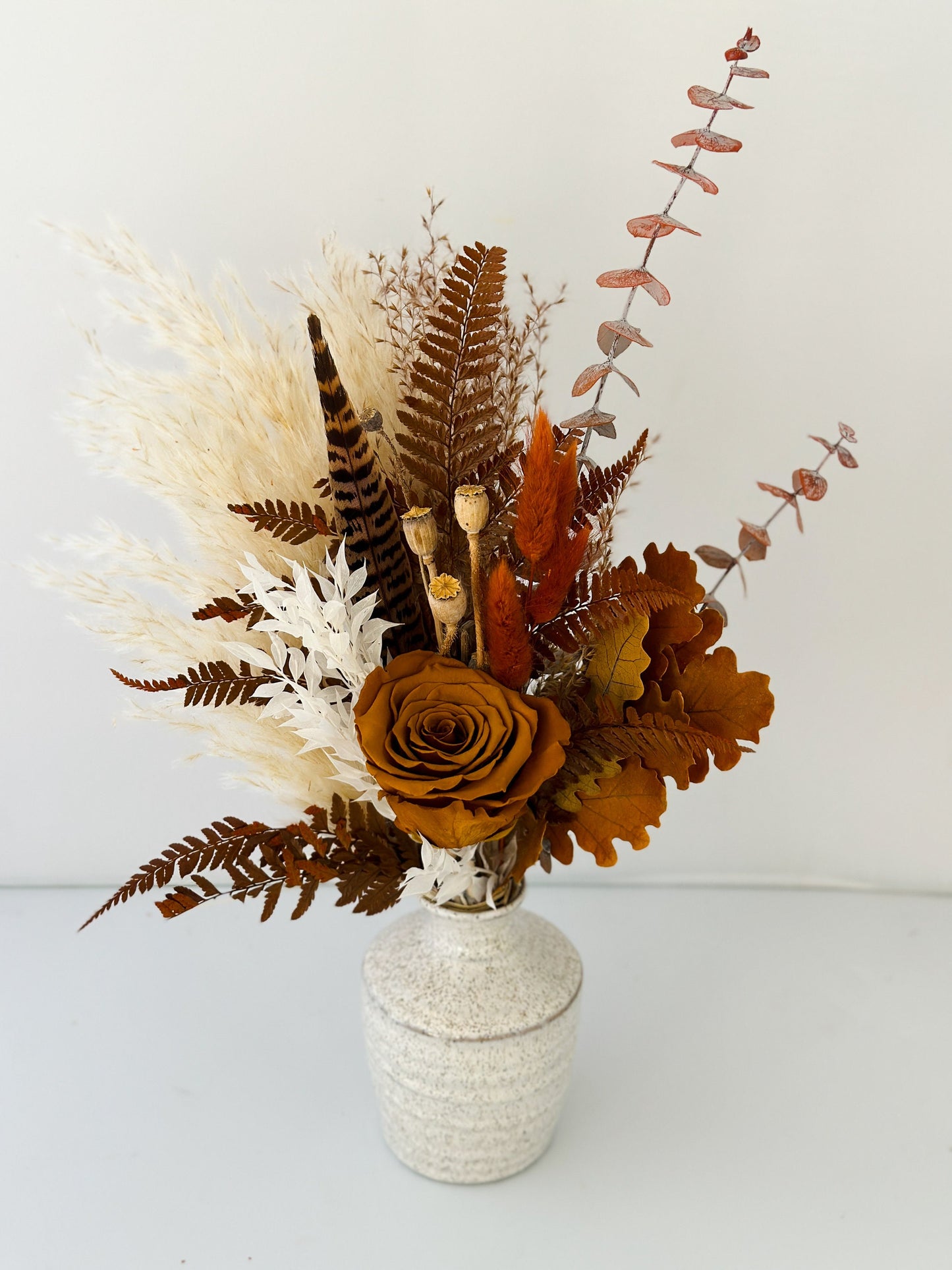 Small Fall Pheasant Feather + Pampas Grass Bud Vase Arrangement