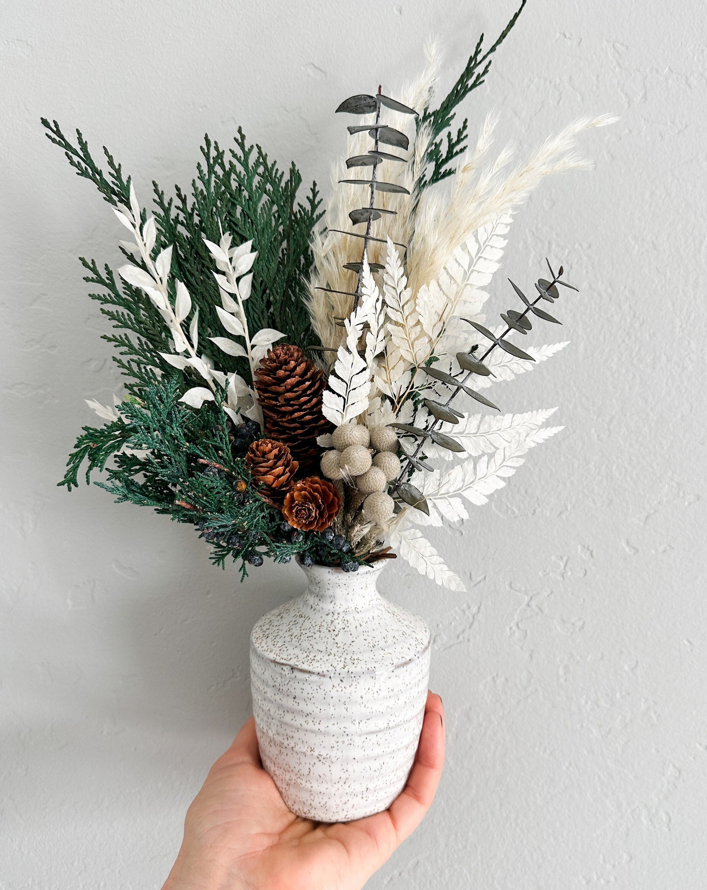 Juniper and Cedar Winter Dried Floral Bud Vase Centerpiece