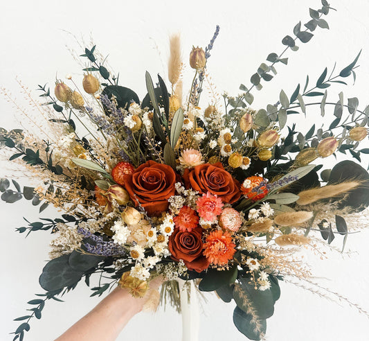 Rust Rose Wildflower Bouquet/ Bride and Bridesmaids/ Dried Flower Bouquet/ Wedding Flowers