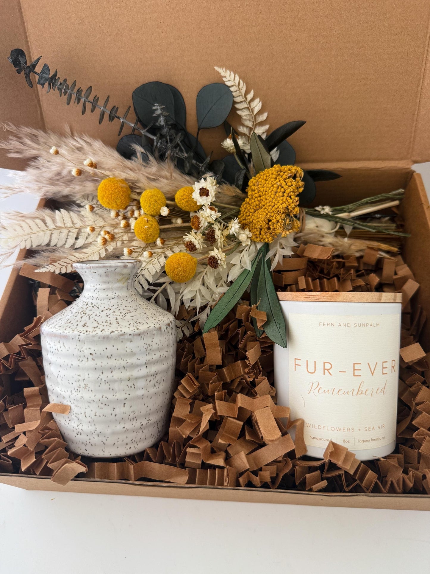 Pet Sympathy Gift Box with Candle and Small Dried Flower Arrangement