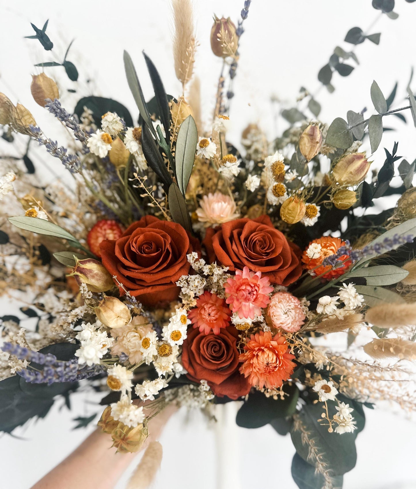 Rust Rose Wildflower Bouquet/ Bride and Bridesmaids/ Dried Flower Bouquet/ Wedding Flowers