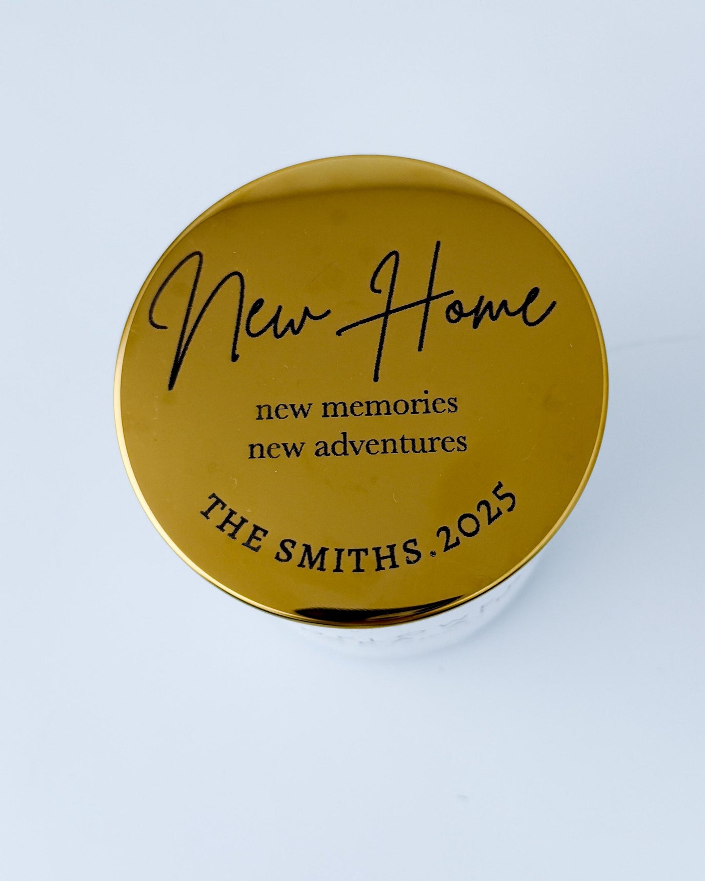 Housewarming New Home Gift Box with Personalized Candle and Small Dried Flower Arrangement
