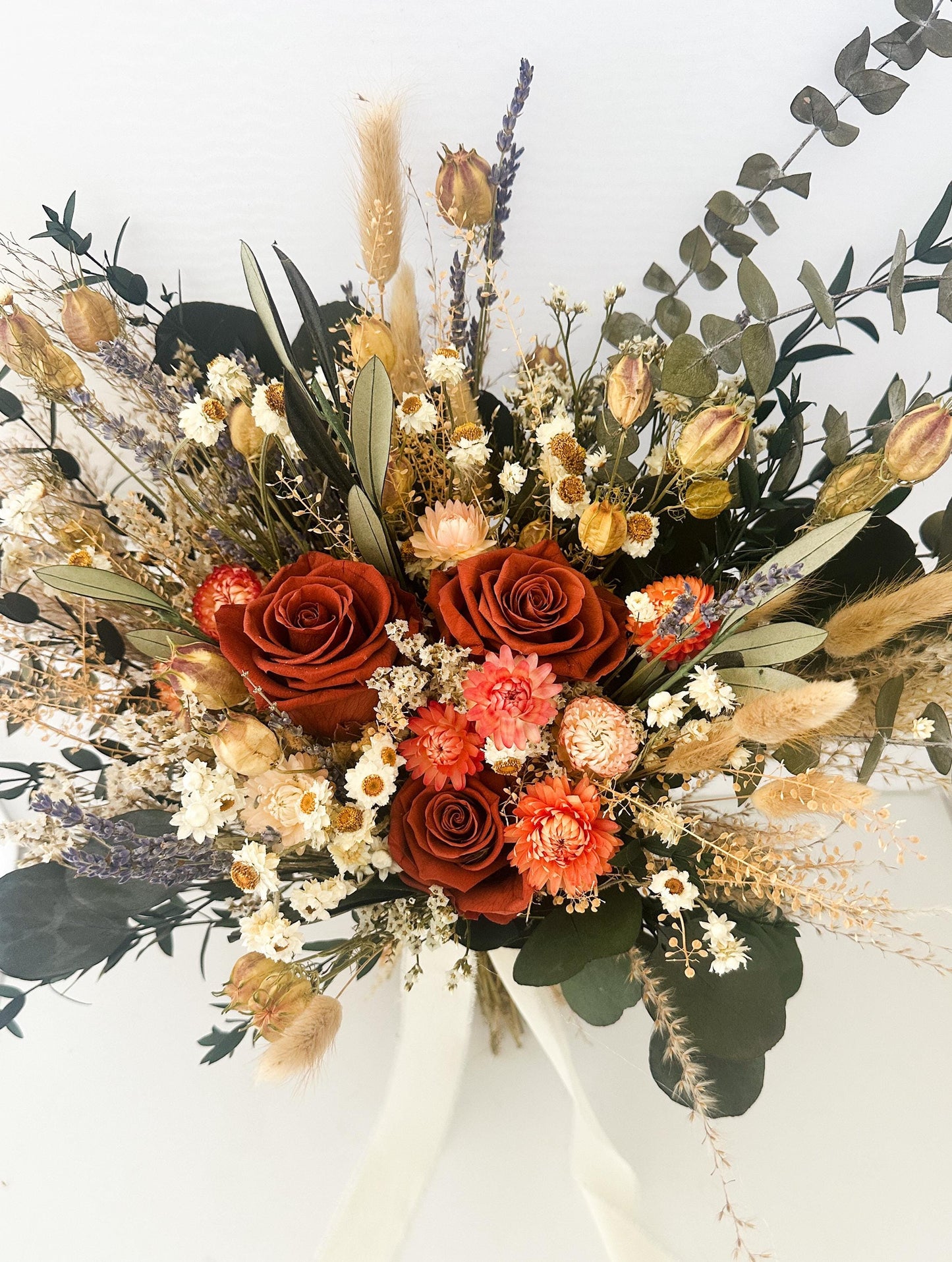 Rust Rose Wildflower Bouquet/ Bride and Bridesmaids/ Dried Flower Bouquet/ Wedding Flowers