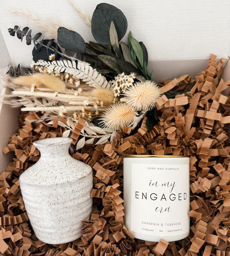 Engagement Gift Box with Candle and Small Dried Flower Arrangement