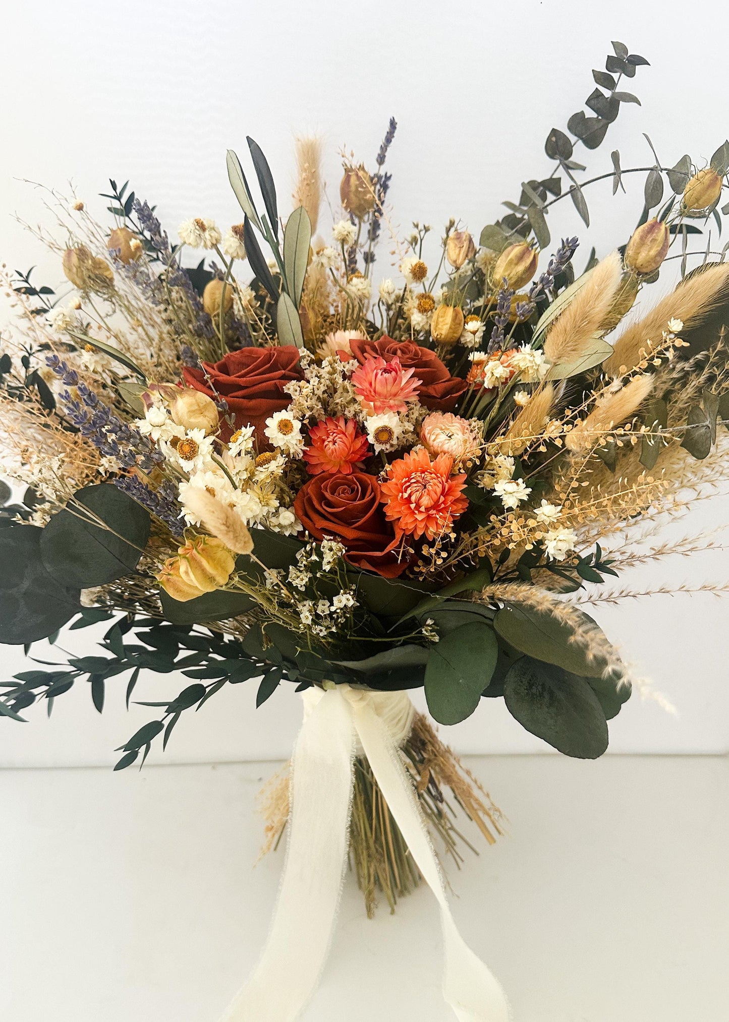 Rust Rose Wildflower Bouquet/ Bride and Bridesmaids/ Dried Flower Bouquet/ Wedding Flowers