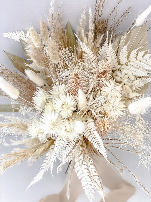 Pampas and Strawflower Bouquet/ Bride and Bridesmaids/ Dried Flower Bouquet/ Wedding Flowers