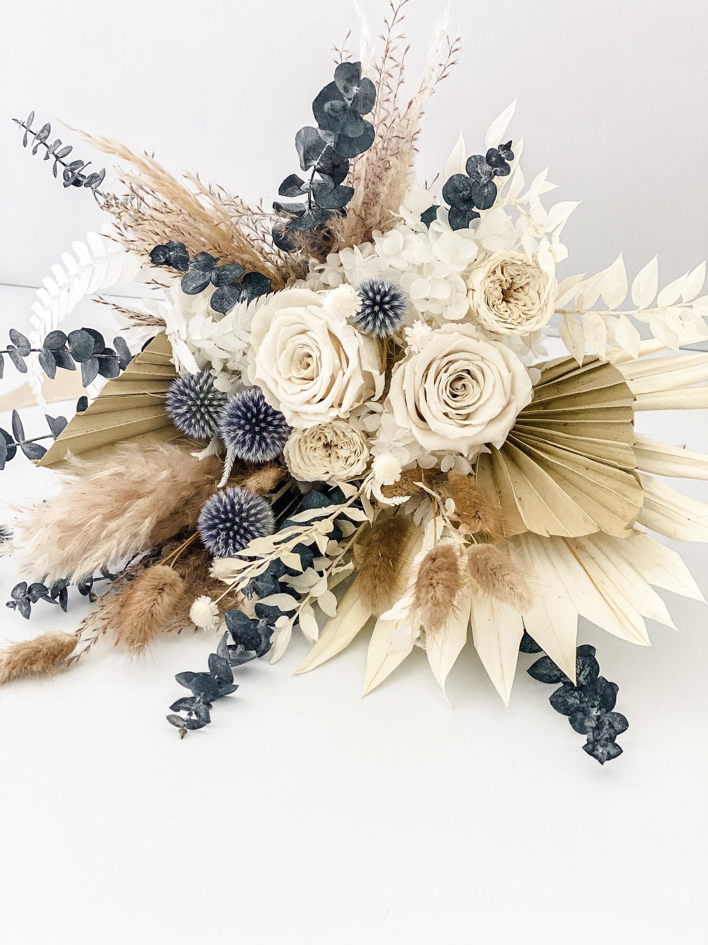 Dusty blue thistle and pampas grass bouquet/ Bride and Bridesmaids/ Dried Flower Bouquet/ Wedding Flowers