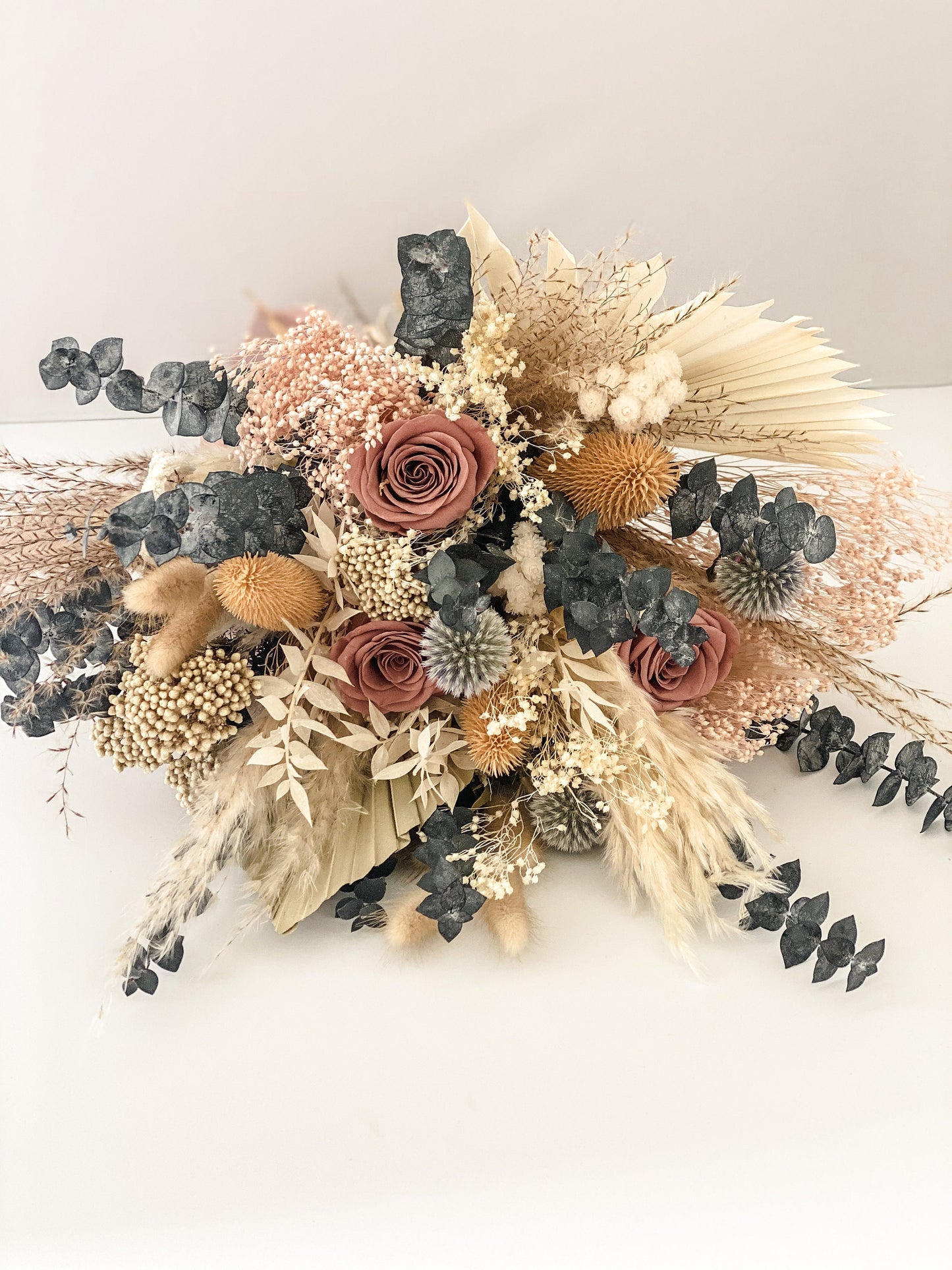 Dusty Rose + Dusty Blue Pampas Grass Bouquet/ Bride and Bridesmaids/ Dried Flower Bouquet/ Wedding Flowers