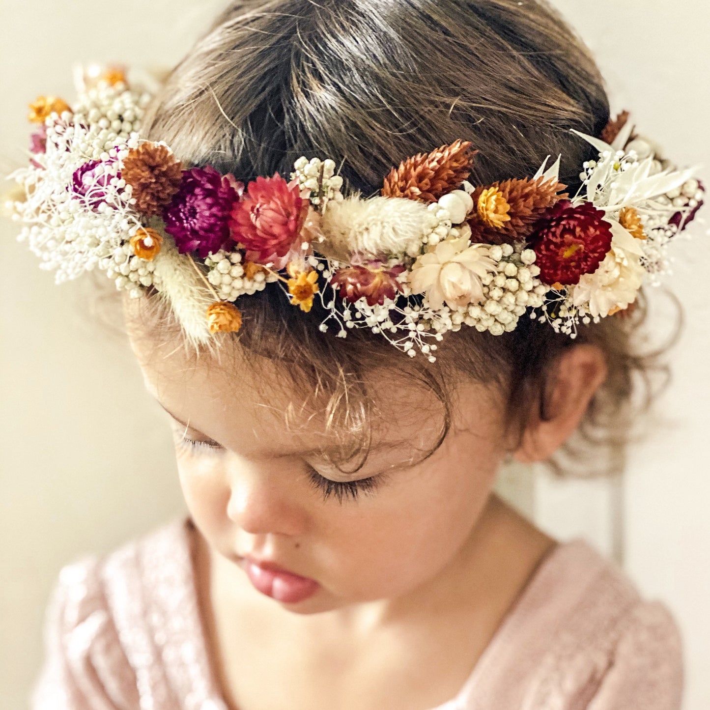 Fall Color Strawflower Crown/ Wedding Hair/ Bride and Bridesmaids/ Flower Girl/ Photoshoot