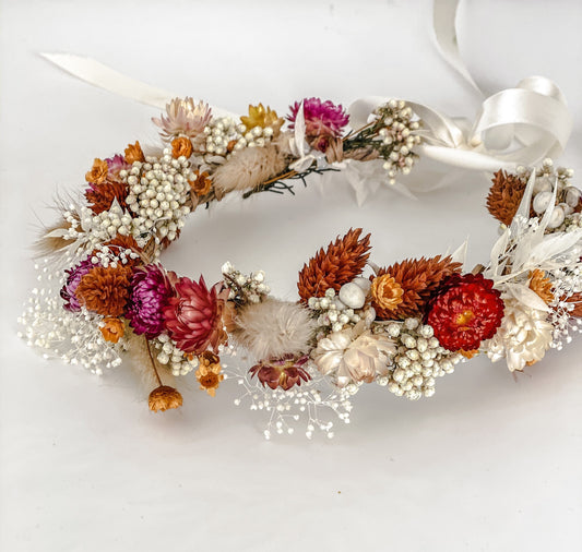 Fall Color Strawflower Crown/ Wedding Hair/ Bride and Bridesmaids/ Flower Girl/ Photoshoot