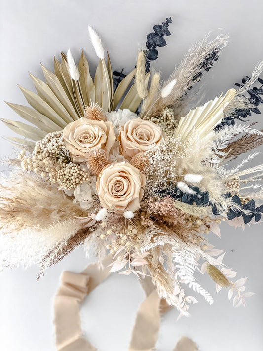 Blush Eucalyptus Pampas Grass Bouquet/ Bride and Bridesmaids/ Dried Floral Bouquet/ Wedding Flowers