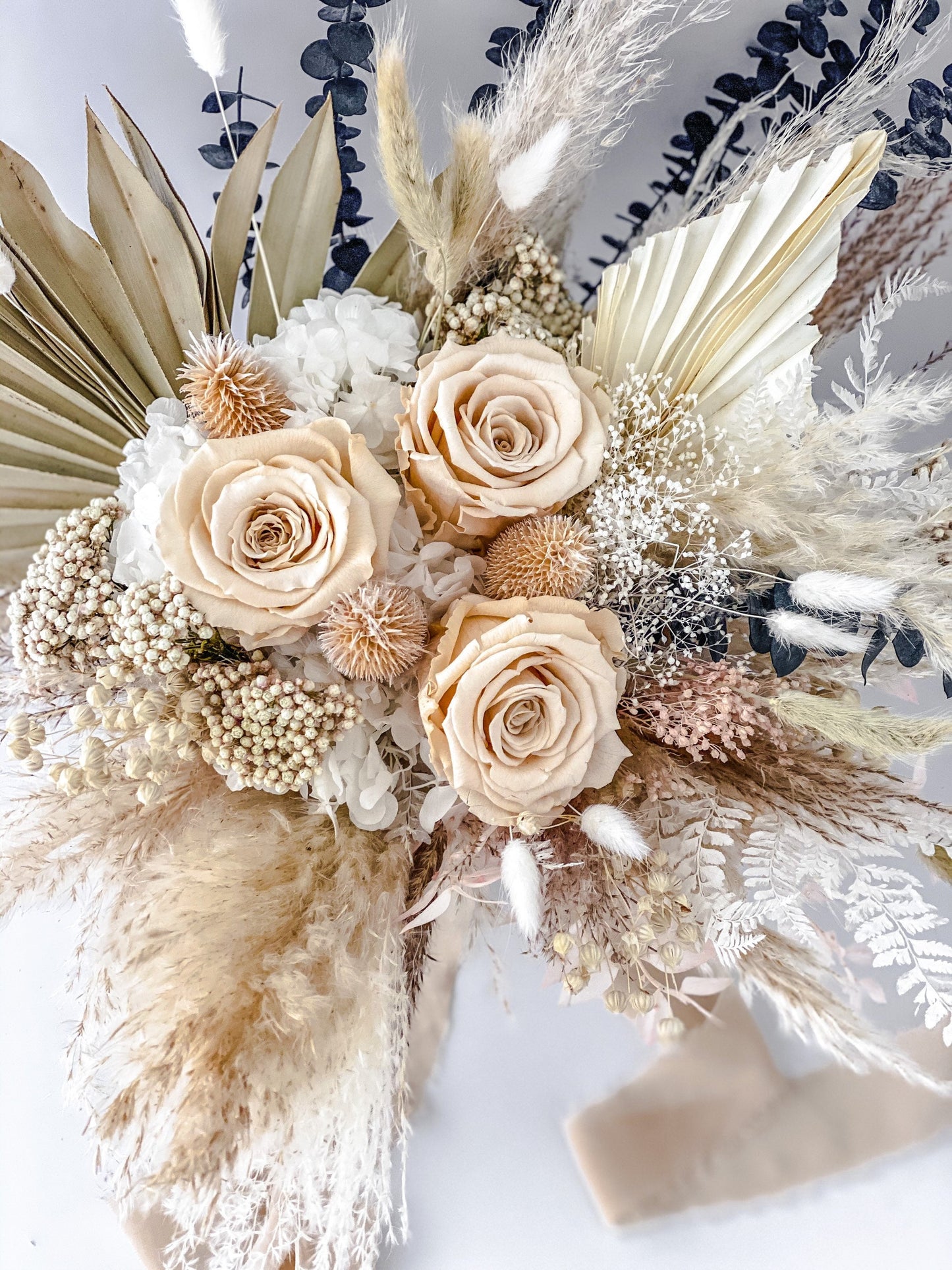 Blush Eucalyptus Pampas Grass Bouquet/ Bride and Bridesmaids/ Dried Floral Bouquet/ Wedding Flowers