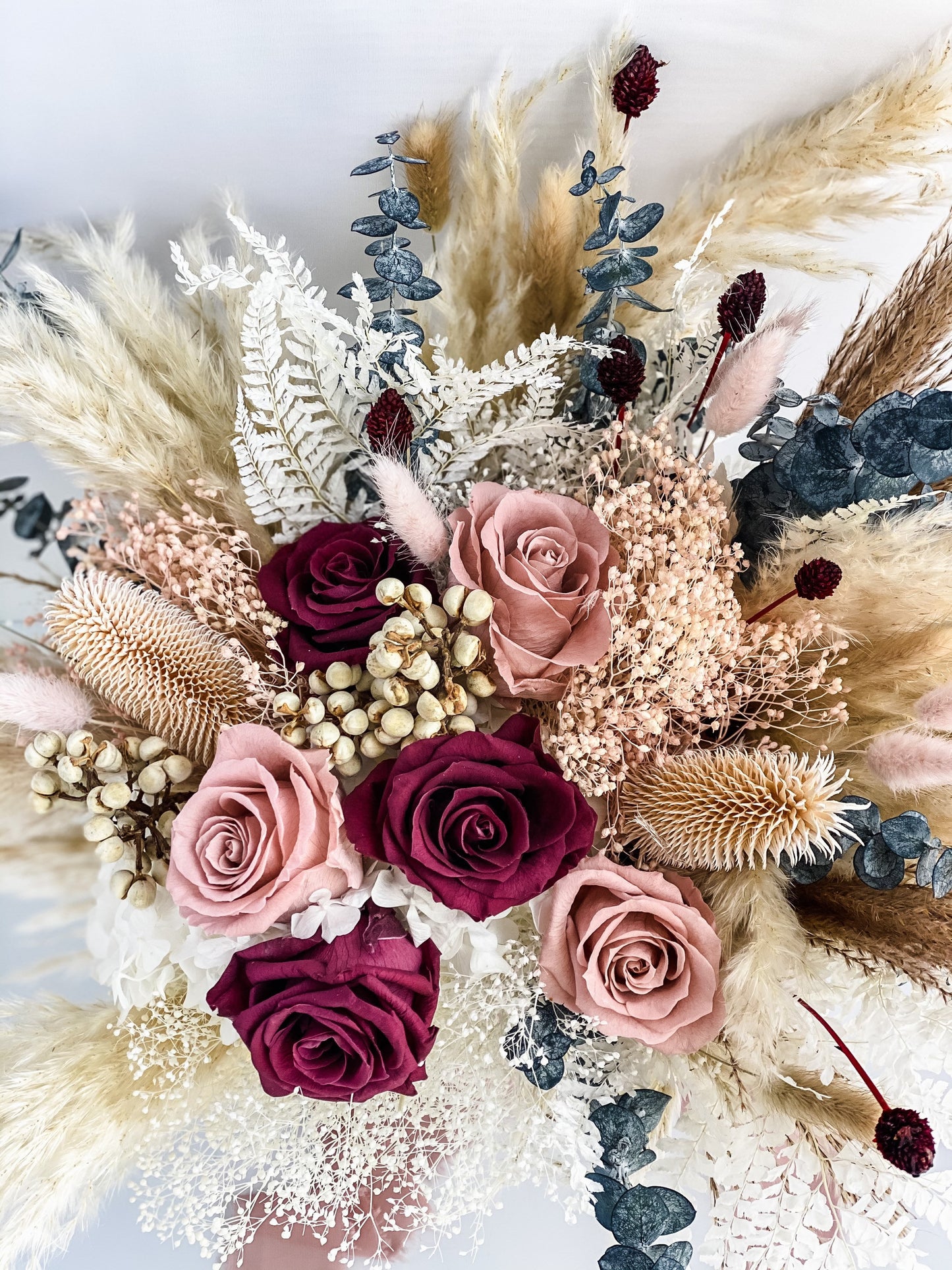 Dusty Rose, Blush + Berry Pampas Grass Bridal Bouquet/ Bride and Bridesmaids/ Dried Flower Bouquet/ Wedding Flowers