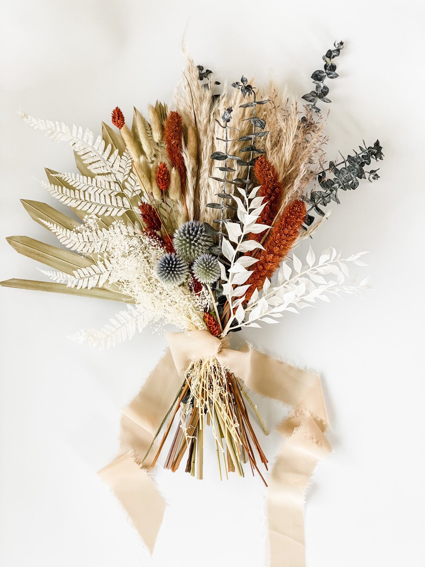 Dusty Blue + Rust Small Pampas Grass Bouquet/ Bride and Bridesmaids/ Dried Flower Bouquet/ Wedding Flowers