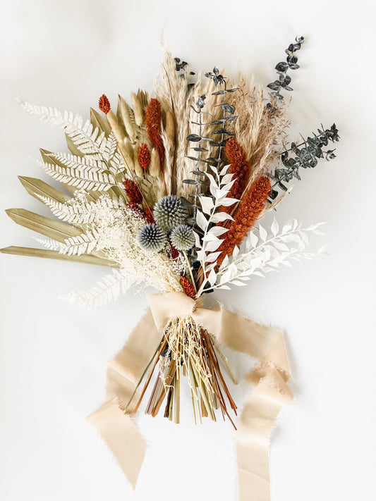 Dusty Blue + Rust Small Pampas Grass Bouquet/ Bride and Bridesmaids/ Dried Flower Bouquet/ Wedding Flowers